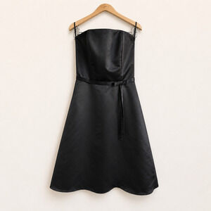 Vintage Jessica McClintock Bridal Black Satin Strapless Fit Flare Formal Dress 6